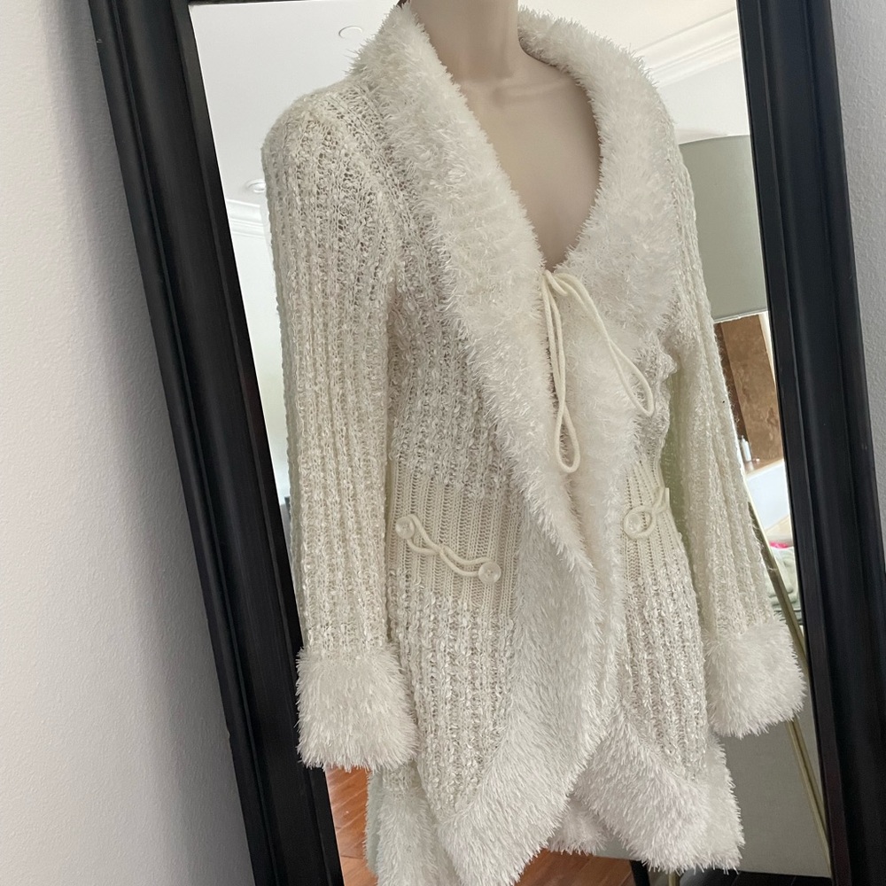 White Cream Knitted Tie Front Cardigan sz M